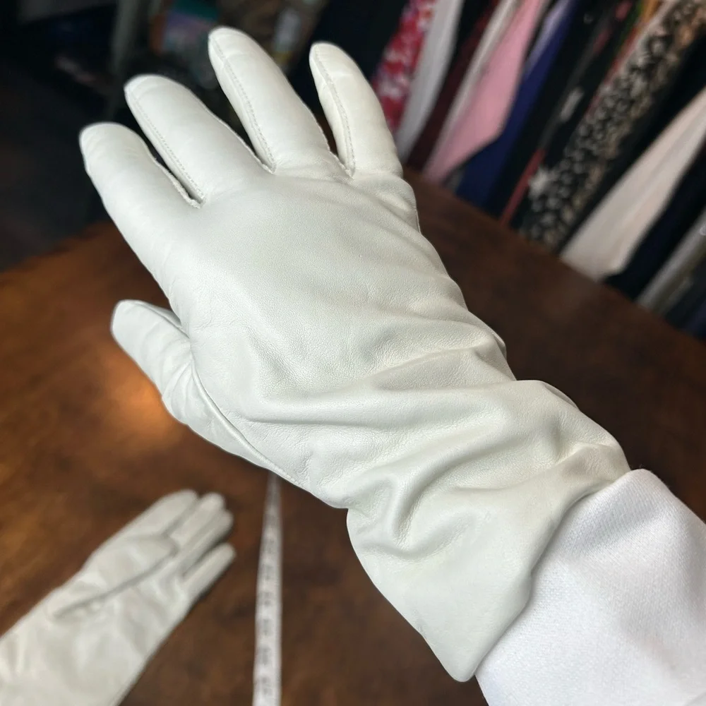 White Cashmere Leather Gloves